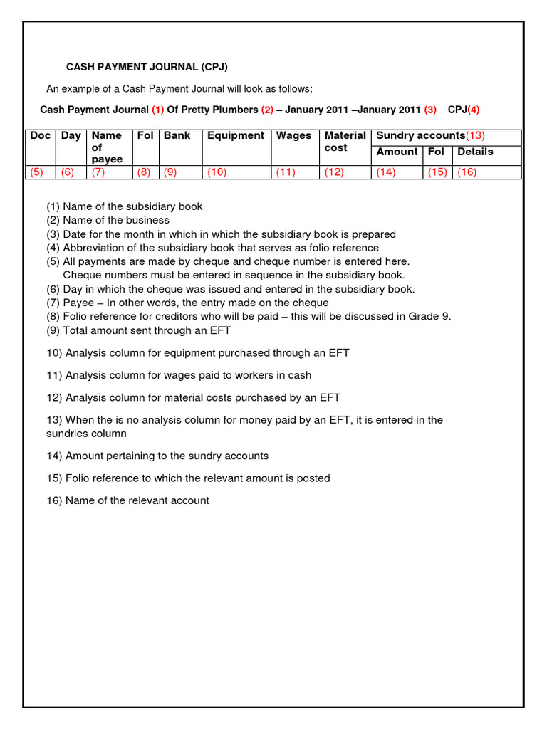 Cash Payment Journal Example for Grade 8 | PDF