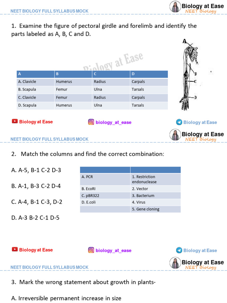  NEET Biology Full Syllabus Mock Exam 