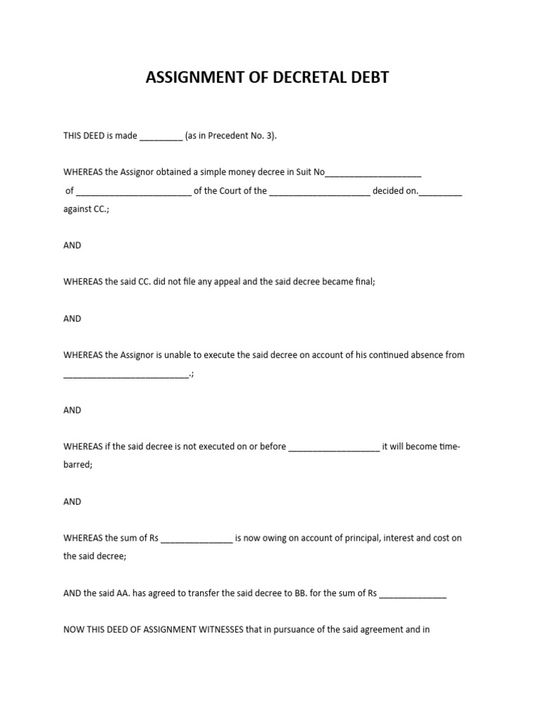 Legal Debt Assignment Deed | PDF | Law