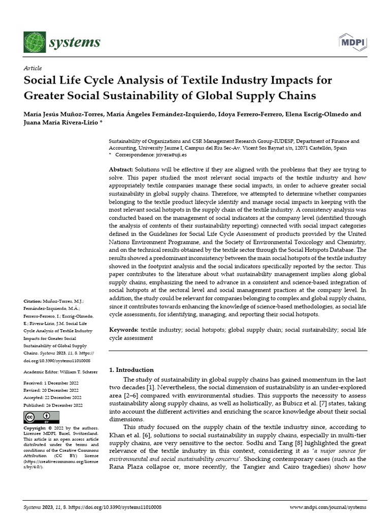 Social Life Cycle Analysis of Textile Industry Imp | PDF | Life Cycle ...