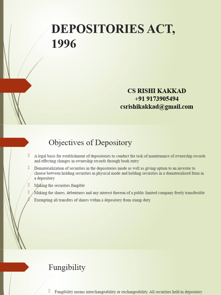 Overview of India's Depositories Act 1996 | PDF | Securities (Finance ...