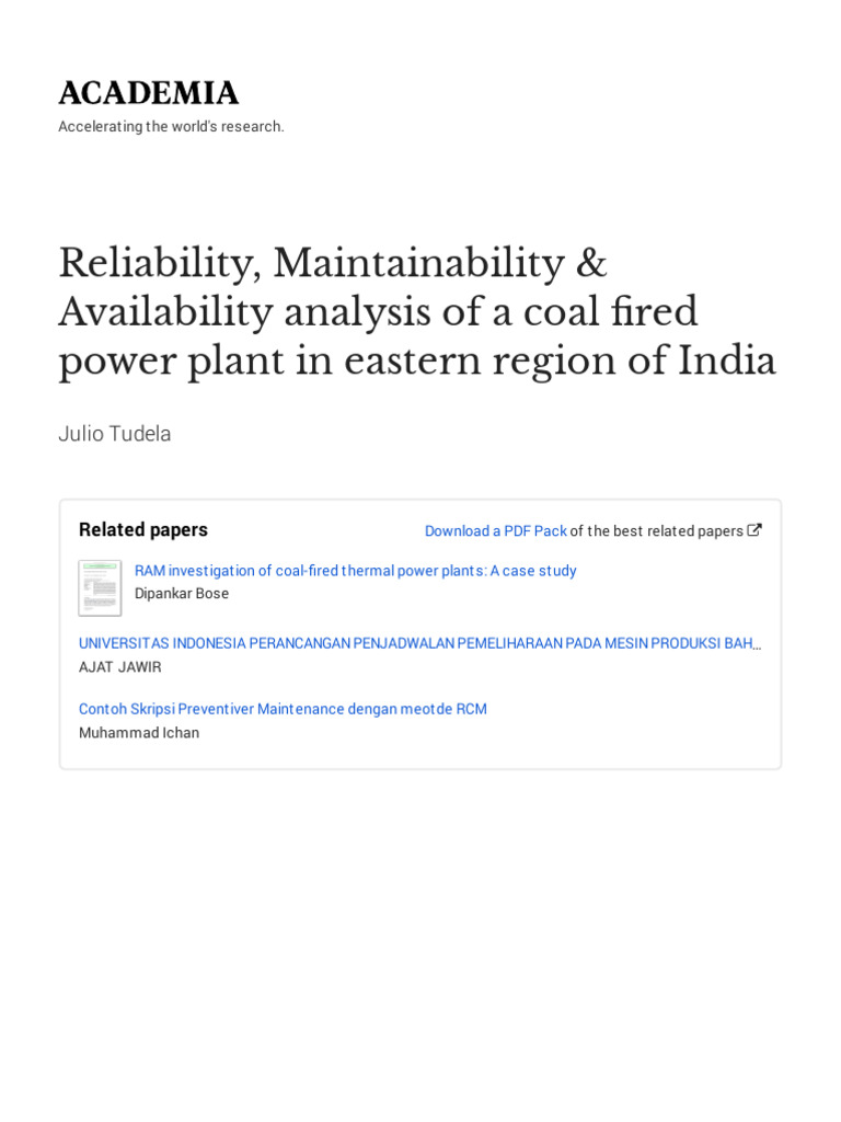 Reliability Analysis of Coal Power Plant | PDF | Reliability ...