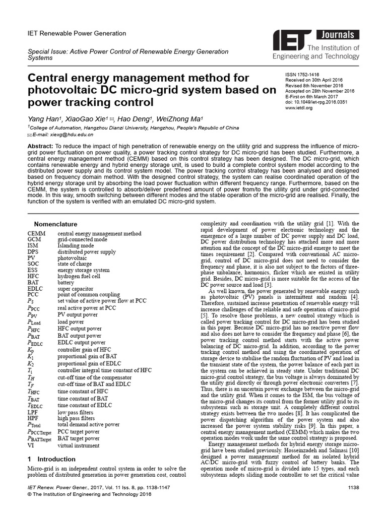 Central Energy Management Method For Photovoltaic DC Micro-Grid System ...