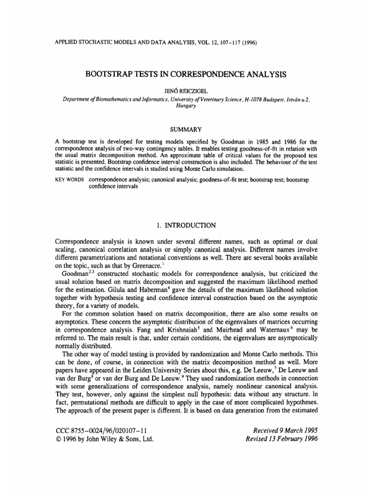 Reiczigel (1996) - Bootstrap Tests in Correspondence Analysis | PDF ...