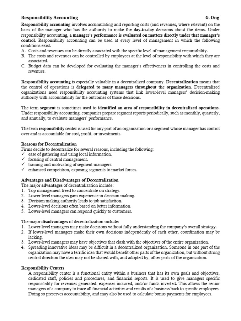 Understanding Responsibility Accounting | PDF | Return On Investment ...