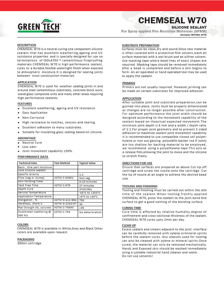 Sealant-DataSheet-CHEMSEAL W70 | PDF | Silicone | Concrete