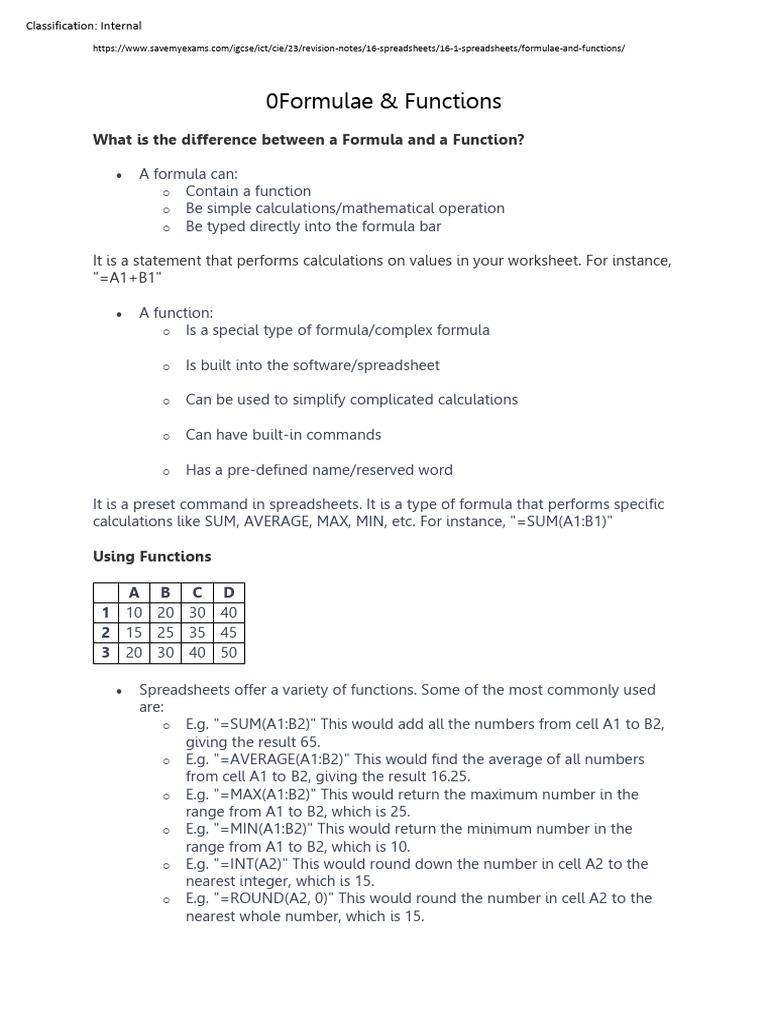 Understanding Spreadsheet Formulae & Functions | PDF | Spreadsheet ...