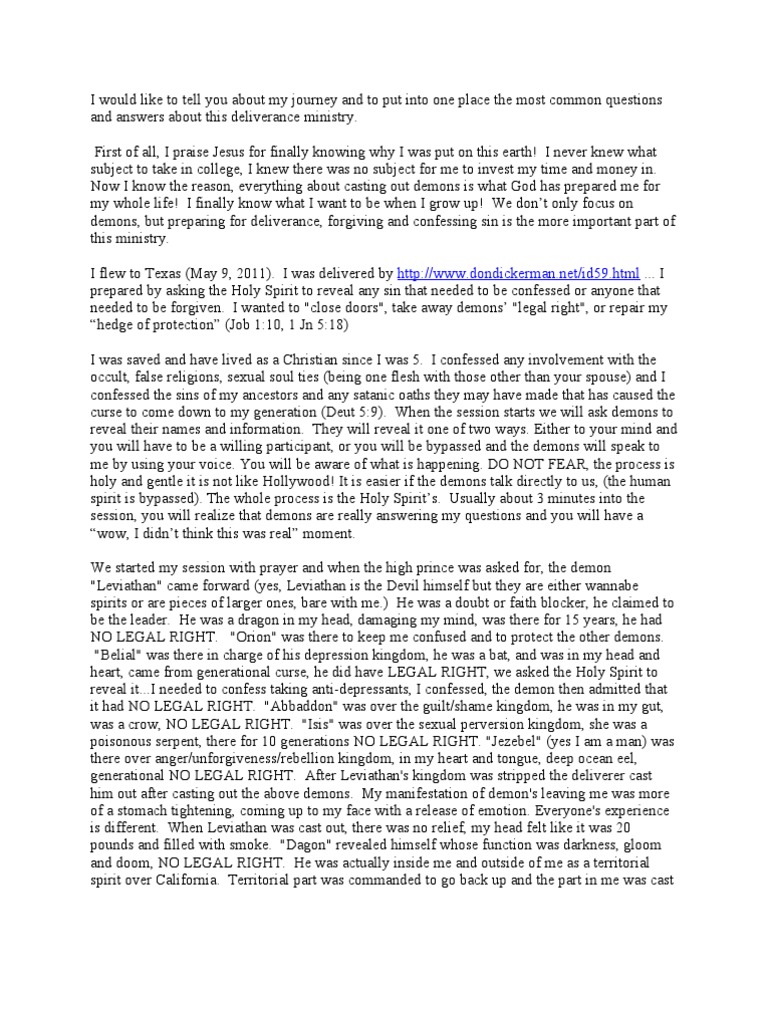 Testimony & Biblical Support for Christian Deliverance Deliverance