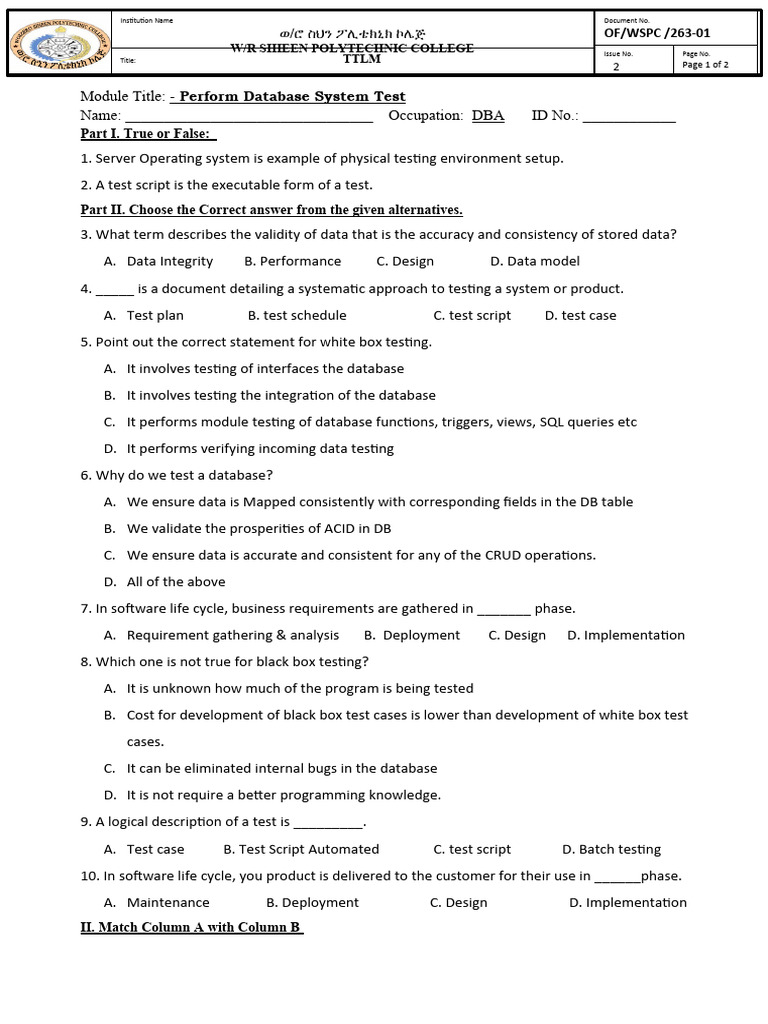 Database System Testing Module Guide | PDF | Databases | Database ...
