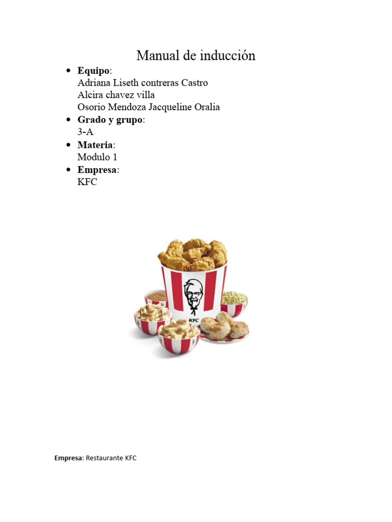 Inducción al Restaurante KFC: Manual Completo | PDF | Calidad ...