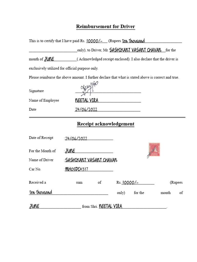 Driver Salary Receipt | PDF