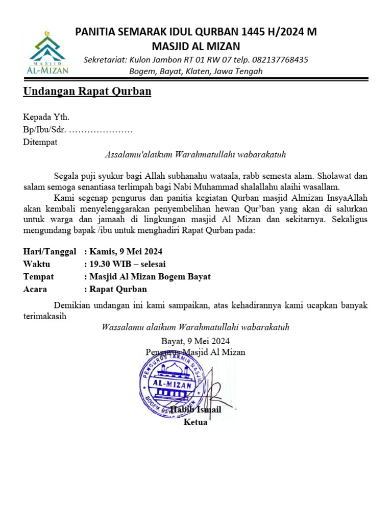 Undangan Panitia Semarak Ramadhan Masjid Al Mizan | PDF