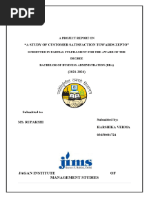 "A Study of Customer Satisfaction Towards Zepto": A Project Report On
