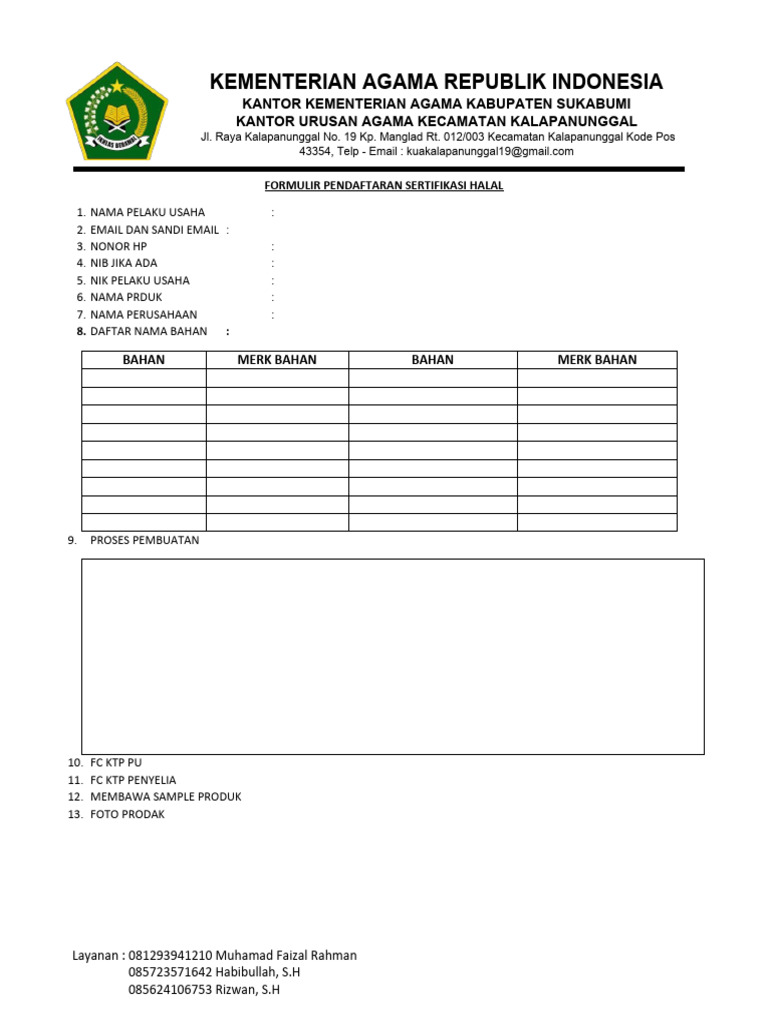 Formulir Pendaftaran Sertifikat Halal | PDF | Memasak, Makanan, & Anggur