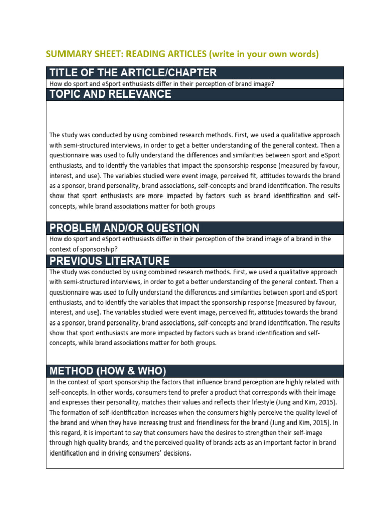 Aritcle 4 Summary Sheet | PDF | Brand | Self Concept
