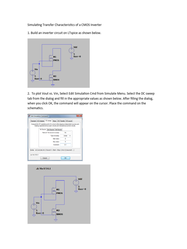 Simulating Transfer Characteristics of A CMOS Inverter | PDF
