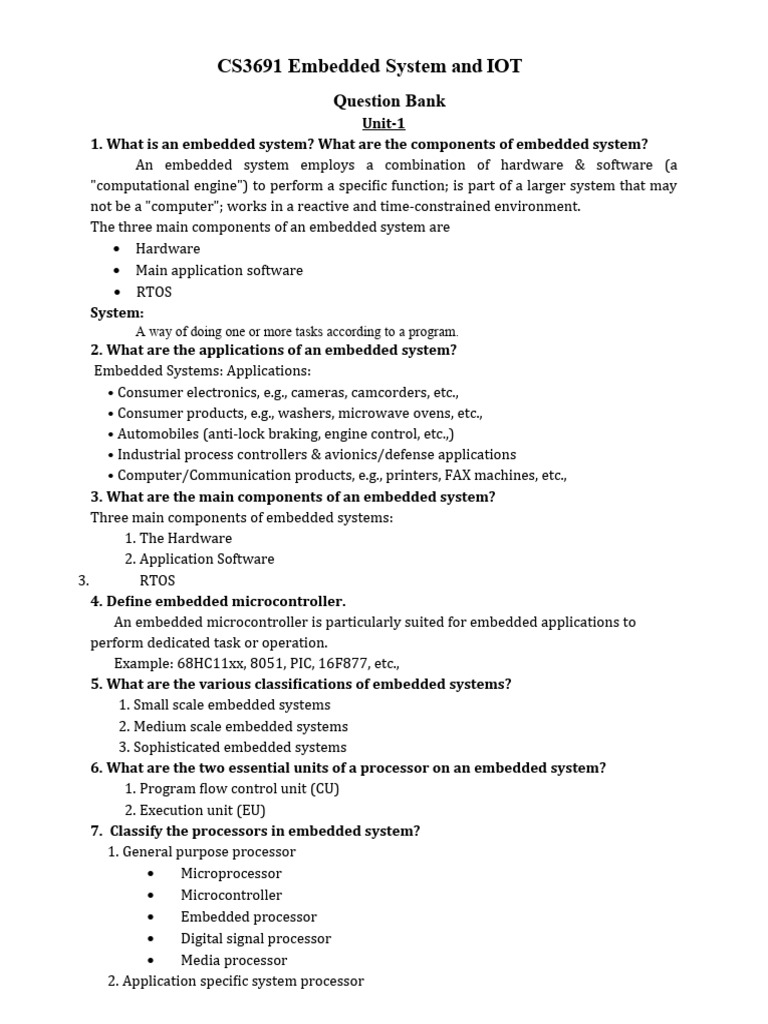 Embedded Systems & IoT Question Bank | PDF | Embedded System | Process ...