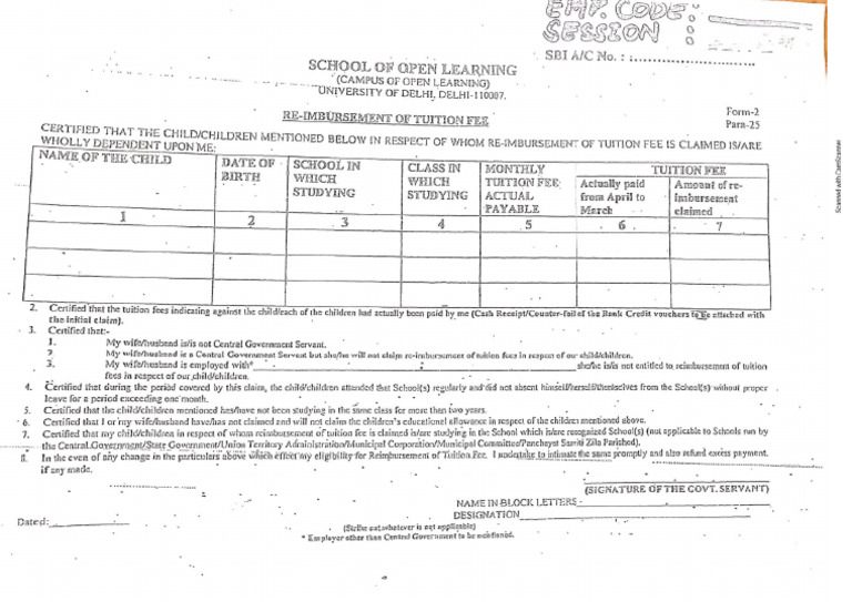 Reimbursement of Tuition Fee Form2024 | PDF