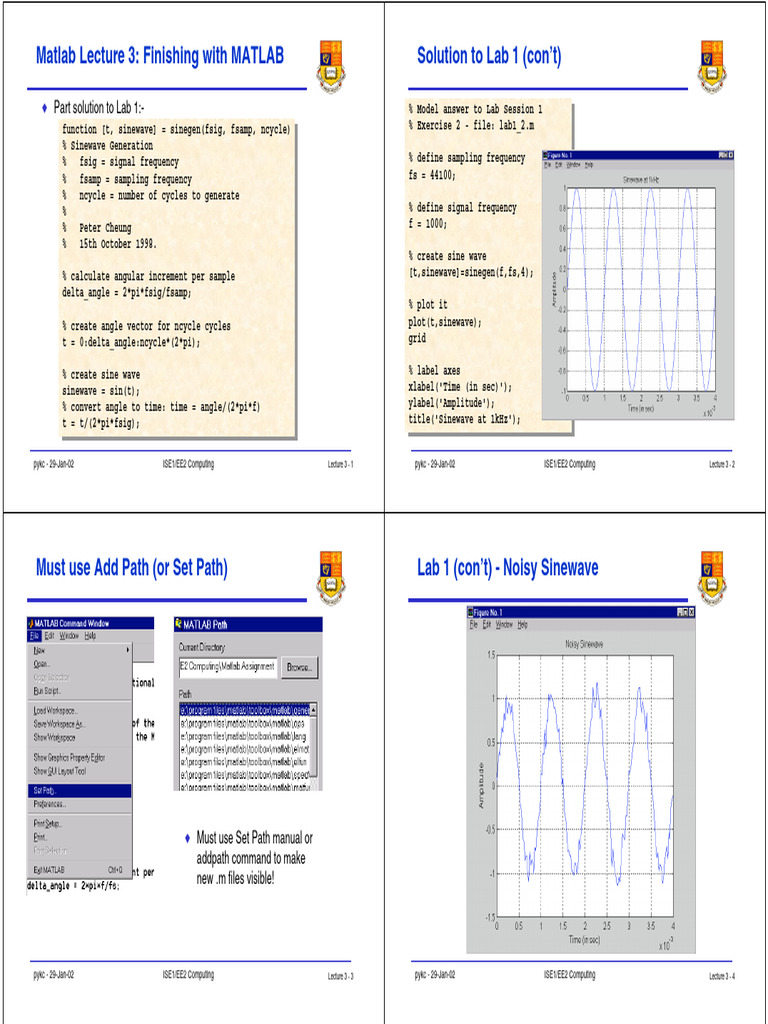 Matlab 3 Pdf Sine Wave Frequency