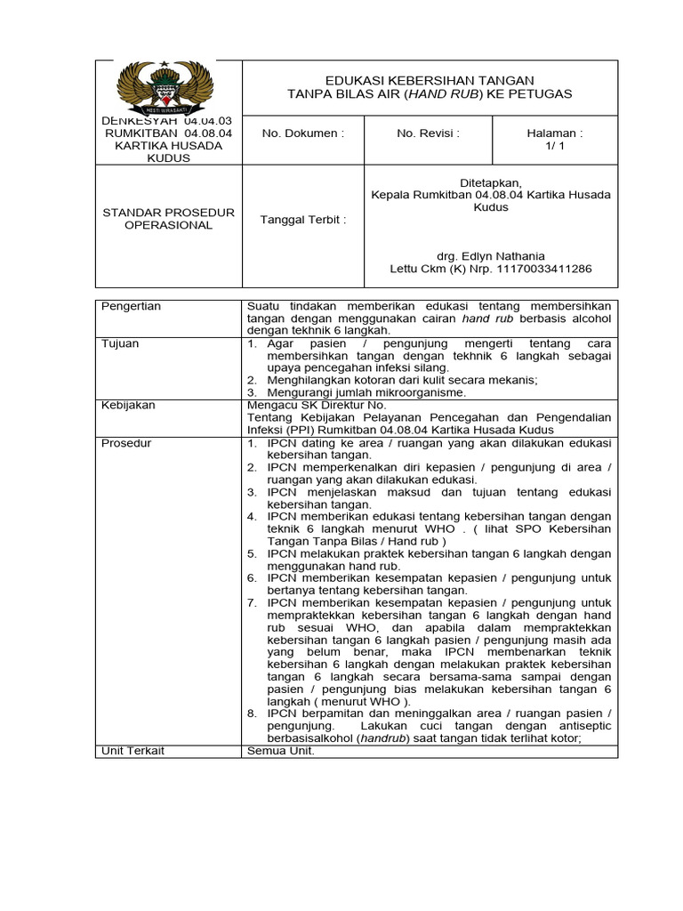 Spo edukasi kebersihan tangan tanpa bilas air hand rub kepetugas pdf