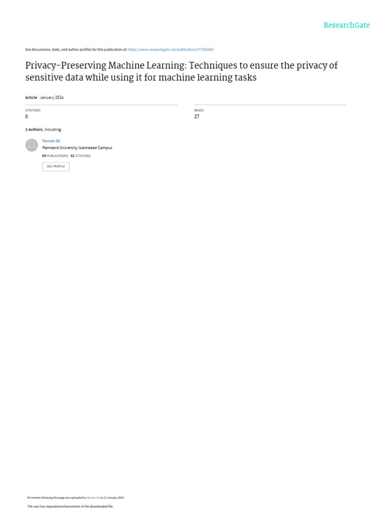 Privacy-Preserving Machine Learning Techniques | PDF | Machine Learning ...
