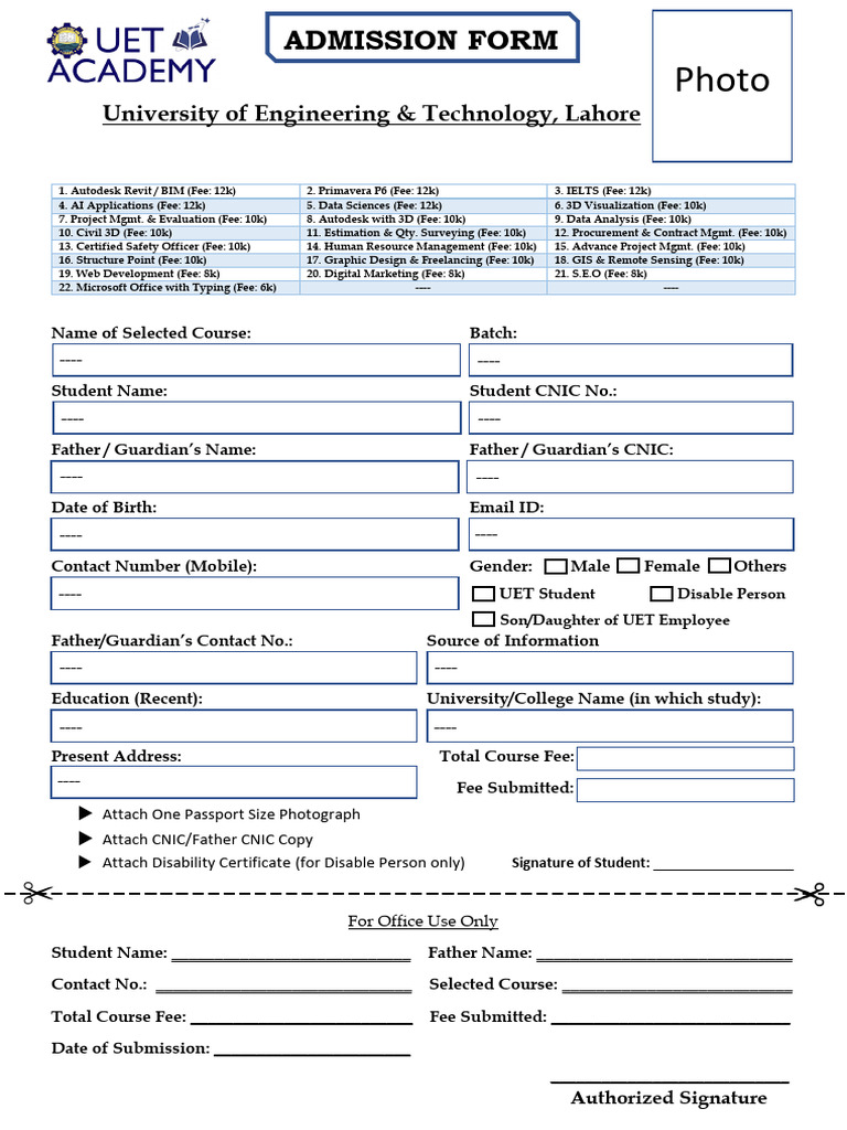 Admission Form 2024 | PDF | 3 D Computer Graphics | Computing