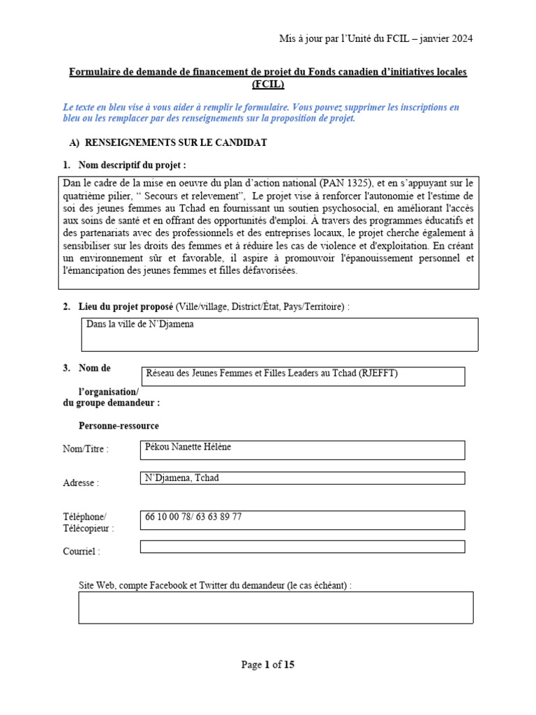 Demande de financement FCIL Tchad | PDF | Sécurité | Tchad
