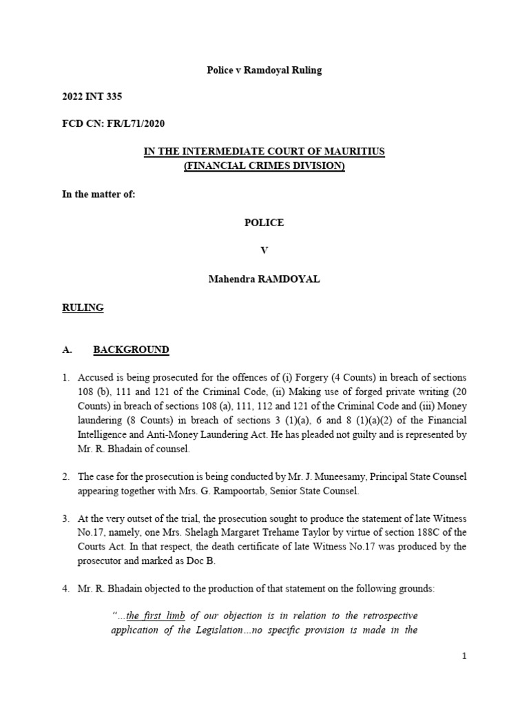 Police v Ramdoyal: Ruling on Hearsay Evidence | PDF | Hearsay ...