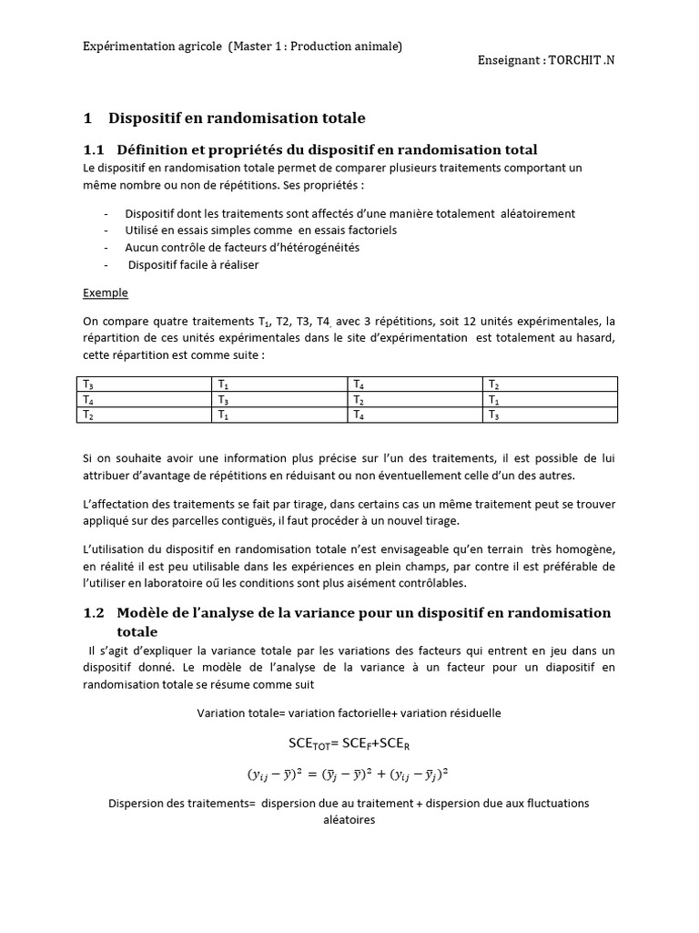 Dispositif en Randomisation Totale | PDF | Expérience | Théorie statistique