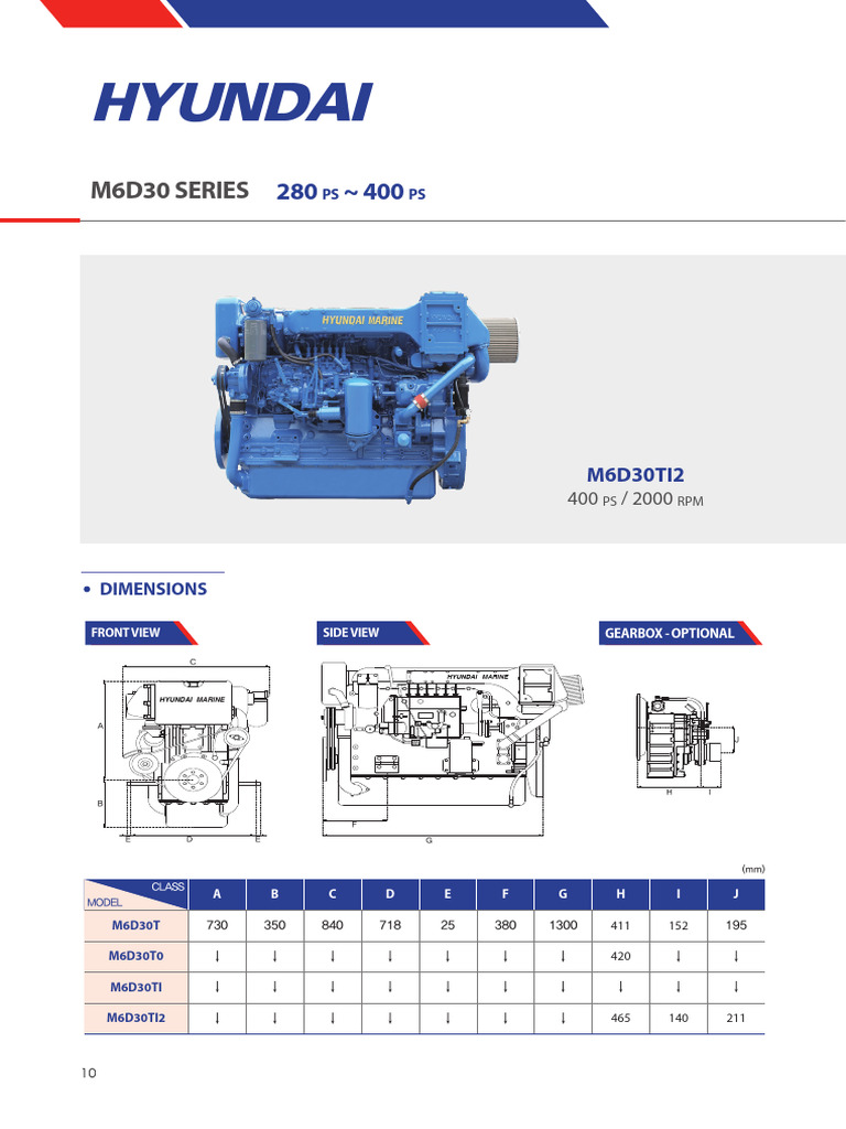 Hyundai M6D30 Marine Engine Specs | PDF | Diesel Engine | Engines