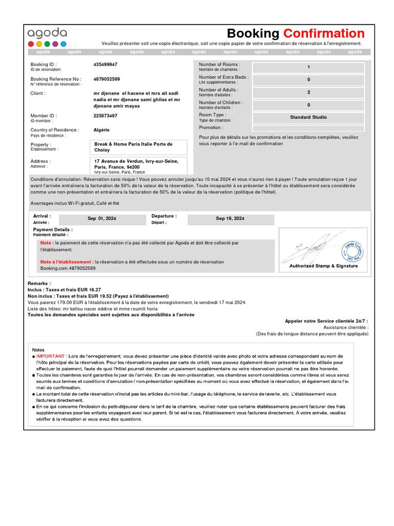Confirmation de réservation Booking.com | PDF | Secteurs du service ...