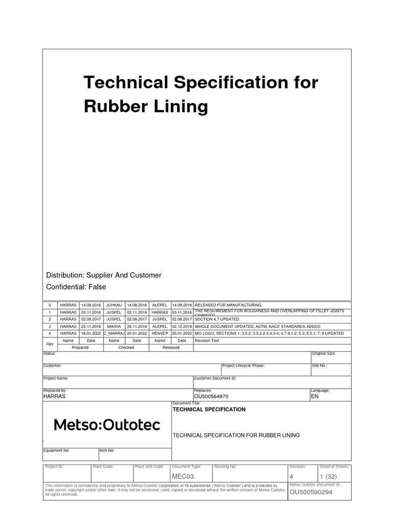 OU500590294 - R4 - Technical Specification - Rubber Lining | PDF ...