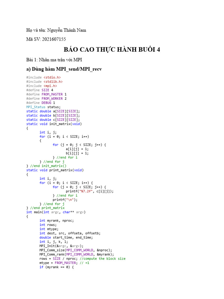 Matrix Multiplication with MPI | PDF | Computer Science | Computer ...