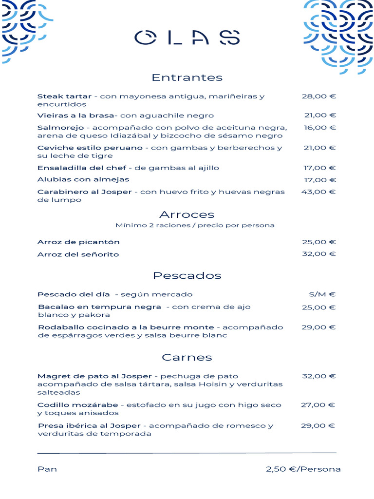 Menú Gourmet: Entrantes, Pescados y Carnes | PDF