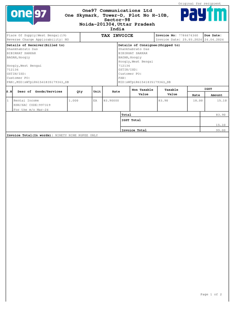Rental 0065061861 7786674360 MAR2024 | PDF | Payments | Government Finances