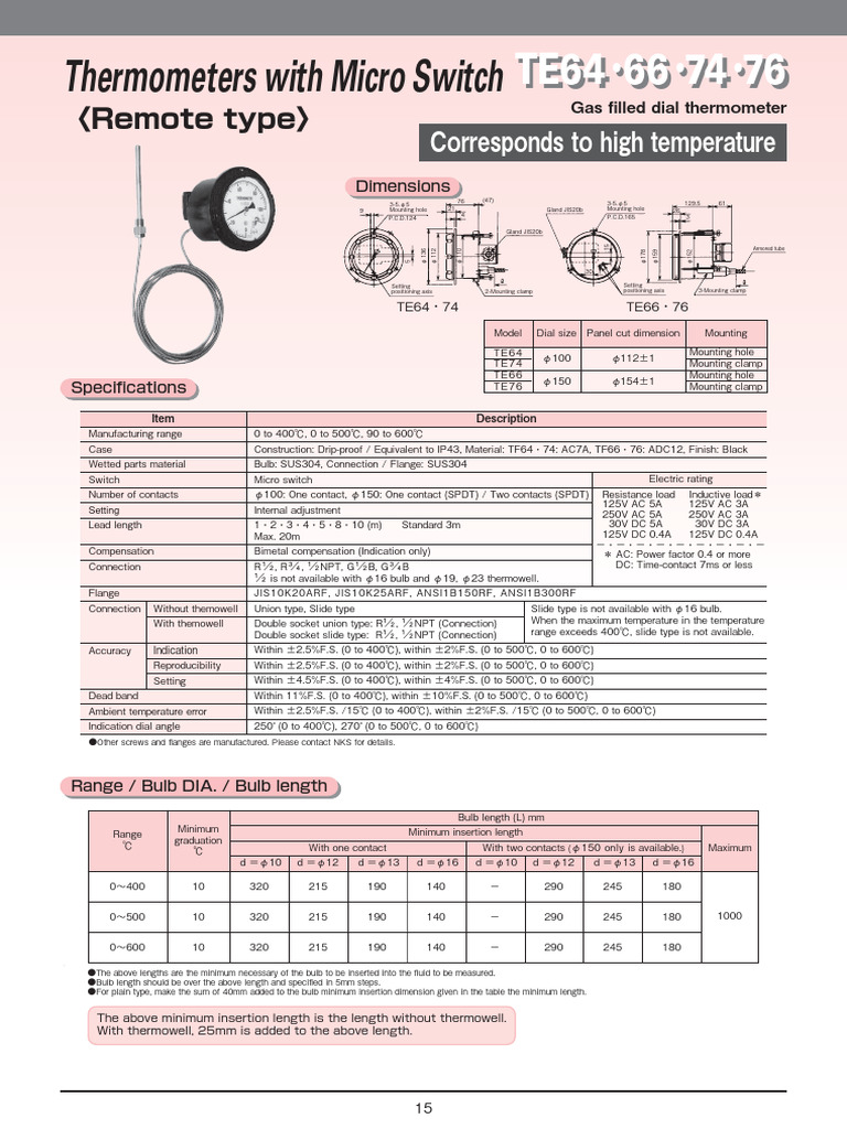 Thermometers with Micro Switch: 〈Remote type〉 | PDF | Switch ...