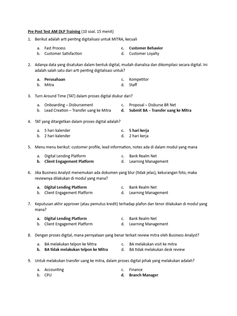 Pre Post Test Am Dlp Training Pdf