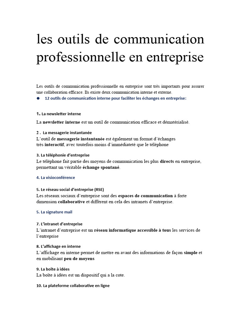 Outils de communication professionnelle | PDF | la communication | Business
