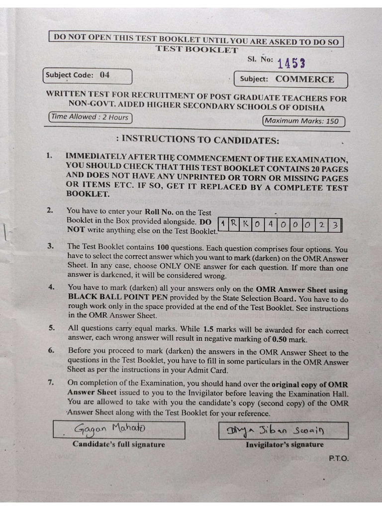SSB PGT 2023 QTN Paper | PDF