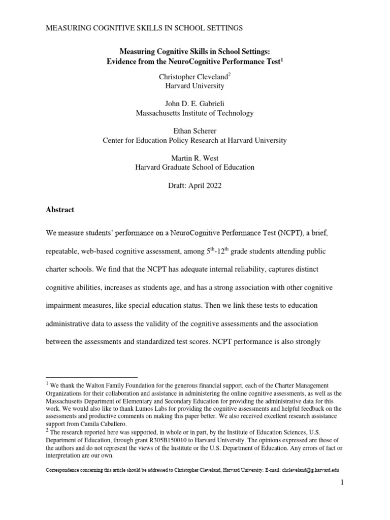 Cognitive Skills Measurement in Schools | PDF | Educational Assessment ...