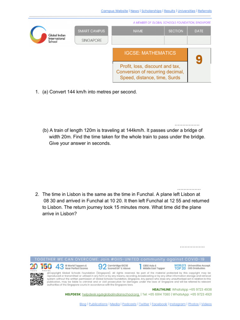 IGCSE Mathematics Practice Questions | PDF | Speed