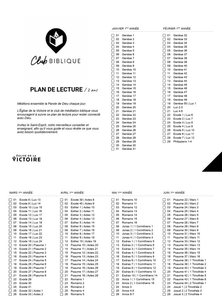 Plan de Lecture Biblique sur 2 Ans | PDF | Livre de la Genèse | Contenu ...