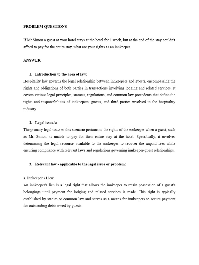 Innkeeper Rights on Non-Payment | PDF | Lien | Common Law