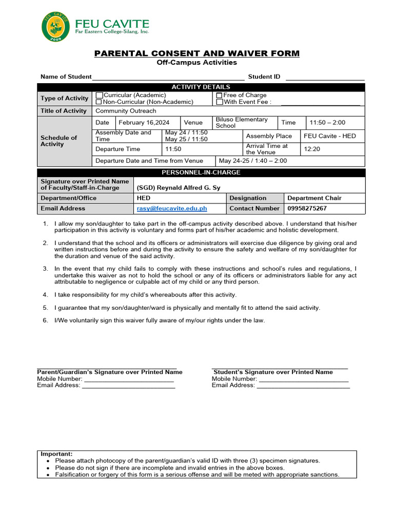 Waiver_Off-Campus Activity | PDF | Justice | Crime & Violence