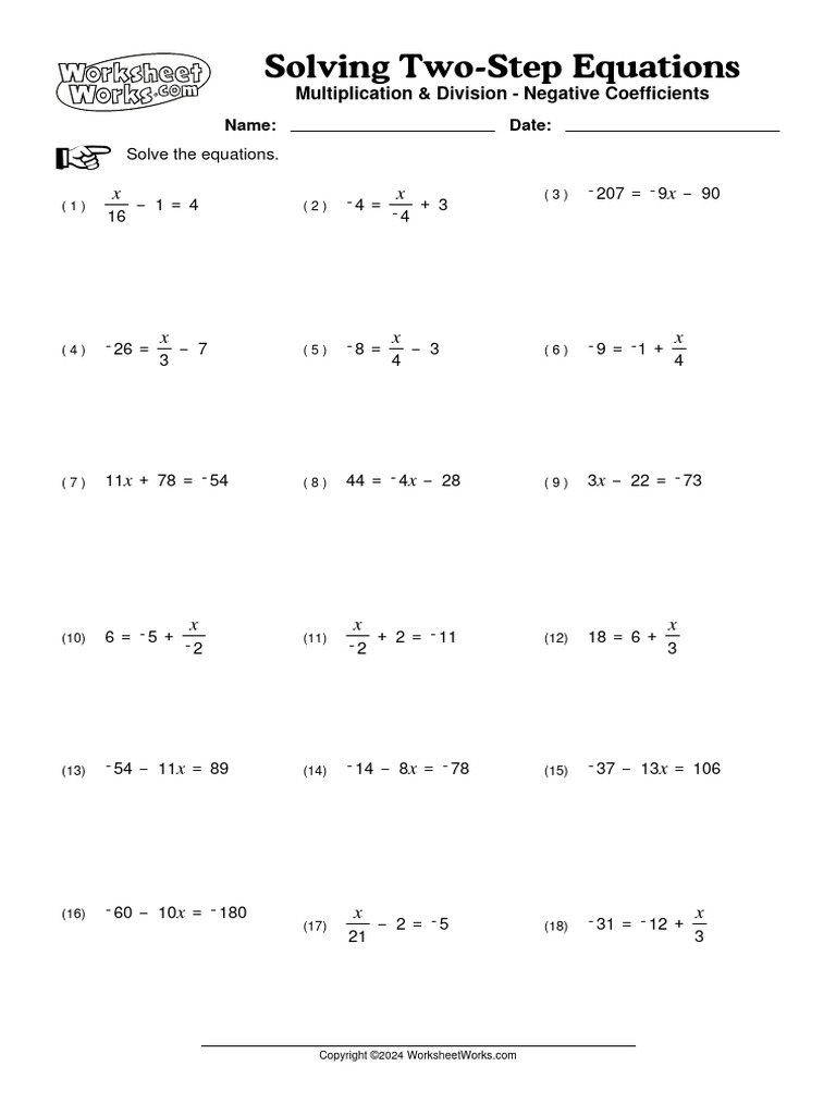 Worksheetworks solving twostep equations 4 pdf mathematical objects