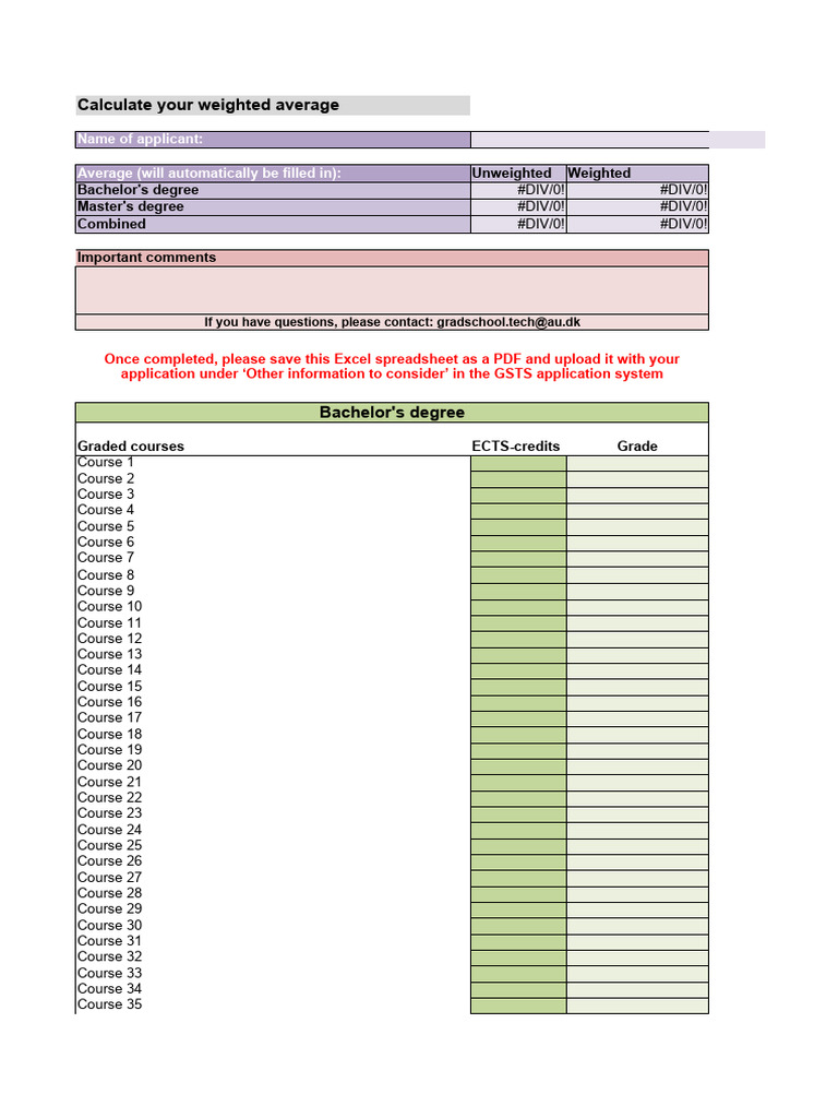 ECTS Average Calculation Tool | PDF