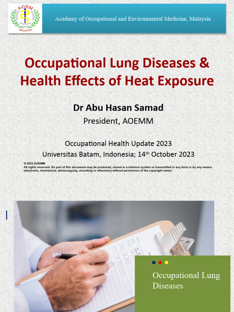 Occ Lung Diseases & Heat Stress (DR Abu HS) 14102023 | PDF ...