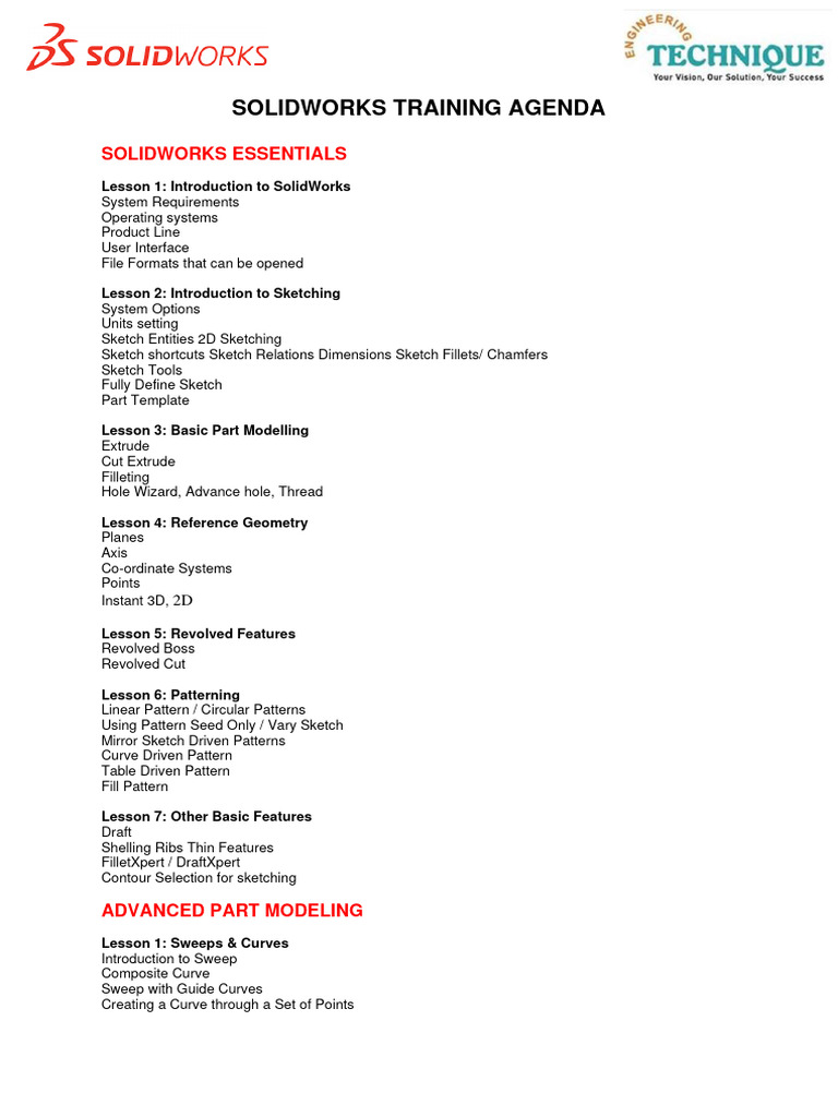 SOLIDWORKS Training Topics | PDF | Sheet Metal | Metal Fabrication