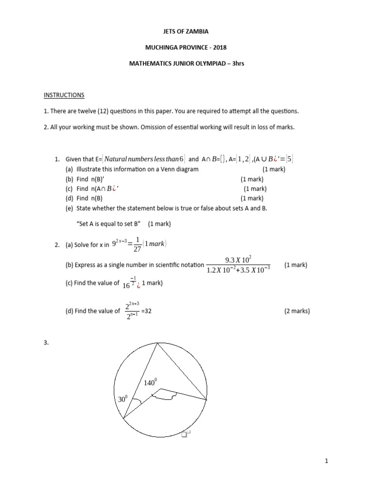 2018 Muchinga Province Math Olympiad | PDF | Area | Geometry