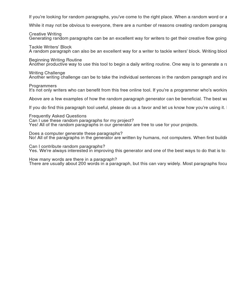 Creative Random Paragraph Generator | PDF | Computers